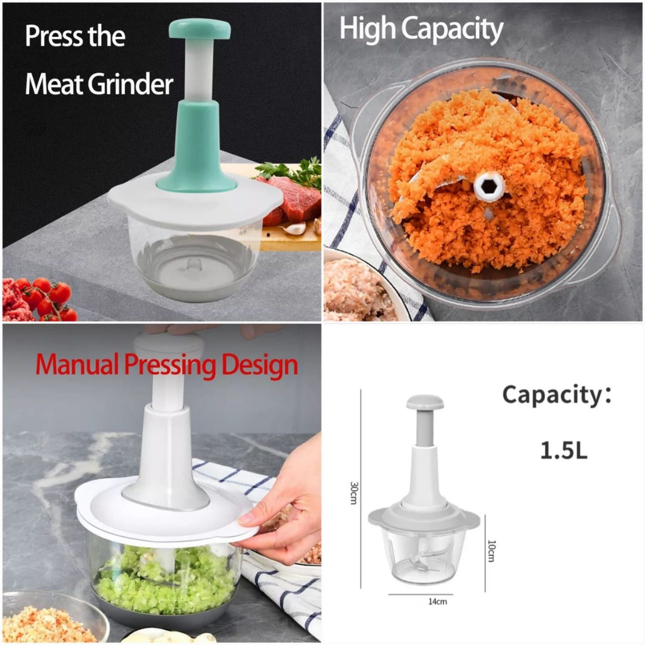 Push Chopper 1.5L with Beater &amp; Lock – Chop, Mix &amp; Beat in Seconds!